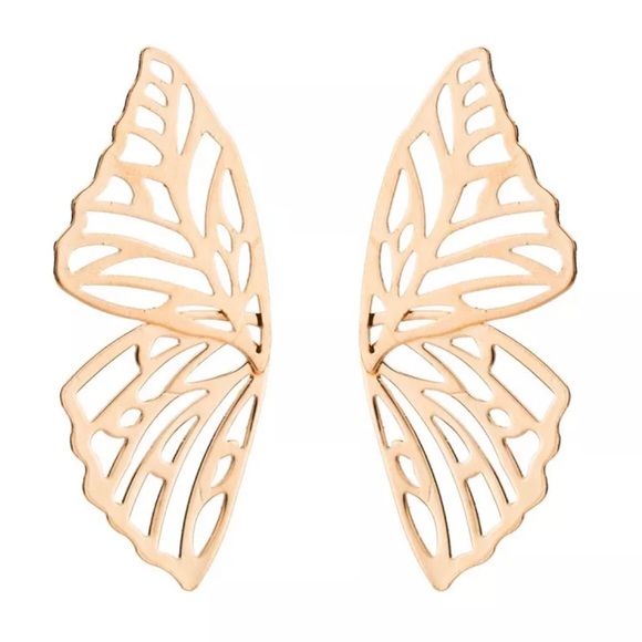 Gold Butterfly Wing Earrings - Picture 6 of 7